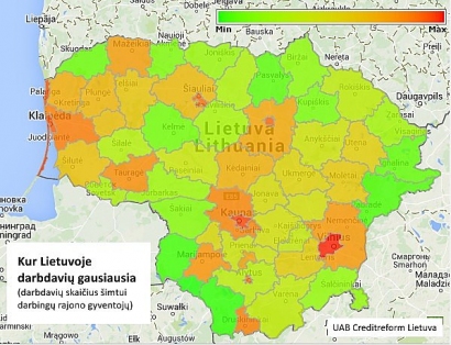 Daugiausia įmonių iš šimtatūkstantuko įsikūrusios didžiuosiuose Lietuvos miestuose. Vilniuje įmonių darbdavių yra vos ne trigubai daugiau nei Kaune, šešis kartus daugiau nei Klaipėdoje ir daugiau kaip dešimt kartų daugiau nei Šiauliuose. 