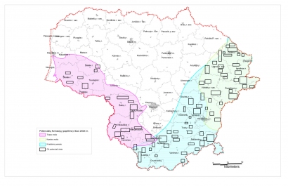 Žemėlapyje numatytos potencialios radioaktyvių atliekų saugyklų vietos.