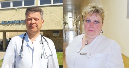 Chirurgijos traumatologijos skyriaus vedėjas Algis Starkus ir Palaikomojo gydymo ir slaugos skyriaus vyresnioji slaugytoja Daivutė Staigienė. 