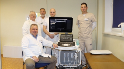 Echoskopinių tyrimų paslaugą pacientams teikia kvalifikuoti ir patyrę gydytojai specialistai (iš kairės) – Darijus Pundžius, Narcizas Murauskas, Jonas Vėtrinas, Martynas Zutkis, Kasparas Gylys.