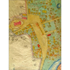 Švėkšnos miestelio tikrosios būklės plano fragmentas, matininkas J. Raupys,1910–1911 m. (Kauno Regioninis archyvas, f. 51, ap. 5, b. 11.)